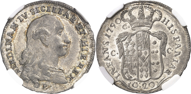 ITALIE
Naples et Sicile, Ferdinand IV (1759-1816). 20 grana 1790 P - C/CC, Napl...
