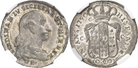 ITALIE
Naples et Sicile, Ferdinand IV (1759-1816). 20 grana 1790 P - C/CC, Naples.
NGC MS 64 (6141765-012).
Av. FERDINAN. IV. SICILIAR. ET HIE. REX...