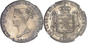 ITALIE
Parme, Marie-Louise (1815-1847). 5 lire 1815, Milan.
NGC MS 62 (6389235-021).
Av. MARIA LUIGIA PRINC. IMP. ARCID. D'AUSTRIA. Buste diadémé à...