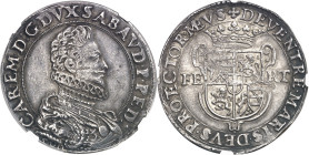 ITALIE
Savoie, Charles Emmanuel I (1580-1630). Ducaton, 4e type 1590, T, Turin.
NGC AU 53 (5787364-015).
Av. CAR. EM. D: G. DVX. SABAVD. P. PED:. B...