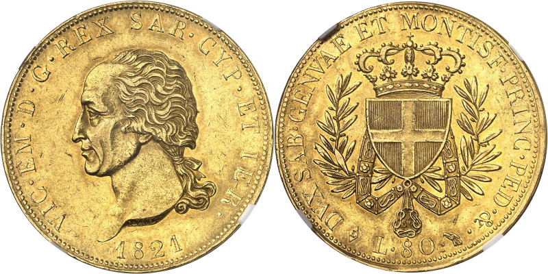 ITALIE
Savoie-Sardaigne, Victor-Emmanuel Ier (1814-1821). 80 lire 1821, Tête d’...