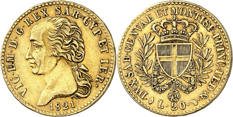 ITALIE
Savoie-Sardaigne, Victor-Emmanuel Ier (1814-1821). 20 lire, variété avec...