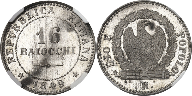 ITALIE
Vatican, République romaine (1848-1849). 16 baiocchi 1849, R, Rome.
NGC...