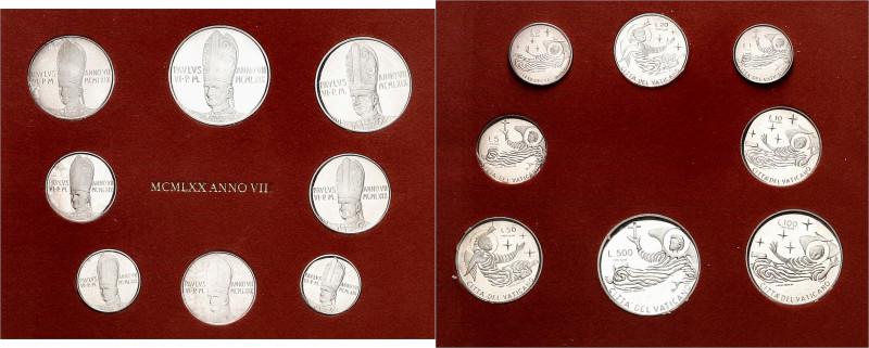 ITALIE
Vatican, Paul VI (1963-1978). Coffret de huit essais en argent, 500, 100...