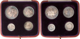 NIGERIA
Georges V (1910-1936). Coffret de 4 monnaies, 2 shillings, 1 shilling, 6 pence et 3 pence, frappe spéciale (Specimen Set) 1913.
Av. GEORGIVS...