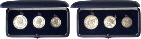 NOUVELLE-CALÉDONIE
Ve République (1958 à nos jours). Coffret de 3 piéforts argent de 50, 20 et 10 francs, Flans brunis (PROOF), offert par la Directi...
