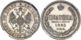RUSSIE
Alexandre II (1855-1881). Poltina ou 1/2 rouble, Flan bruni (PROOF) 1861 ФБ, СПБ, Saint-Pétersbourg.
NGC PF 61 (6268071-006).
Av. Légende en...