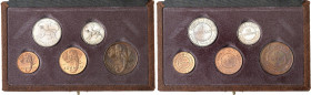 SOMALIE
Territoire sous tutelle italienne (1950-1960). Coffret de 5 essais de 1 somalo et 50 centesimi en argent, et 10, 5 et 1 centesimi en cuivre 1...