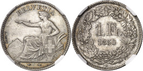 SUISSE
Confédération Helvétique (1848 à nos jours). 1 franc 1850, A, Paris.
NGC MS 64 (5790006-097).
Av. HELVETIA. Helvetia assise à gauche, appuyé...