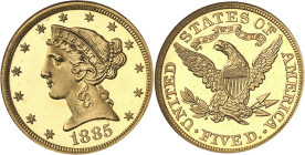 USA
République fédérale des États-Unis d’Amérique (1776-à nos jours). 5 dollars Liberty, Flan bruni (PROOF) 1885, Philadelphie.
NGC PF 66 ULTRA CAM ...