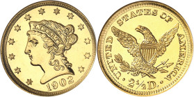 USA
République fédérale des États-Unis d’Amérique (1776-à nos jours). 2,5 dollars Liberty, Flan bruni (PROOF) 1902, Philadelphie.
NGC PF 67 CAMEO (1...