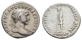 Römer Kaiserzeit
Trajanus, 98-117 AR Denar o.J. Av.: IMP TRAIANO AVG GER DAC P M TR P, sein Haupt mit Lorbeerkranz nach rechts, Rv.: DAC CAP COSV P P...