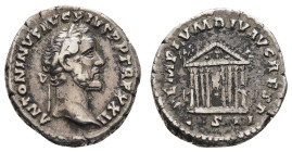 Römer Kaiserzeit
Antonius Pius, 138-161 AR Denar o.J. Av.: ANTONINVS AVG PIVS P P TR P XXII, sein belorbeertes Haupt nach rechts, TEMPLVM DIV AVG RES...