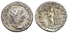 Römer Kaiserzeit
Gordianus III., 238-244 AR Antoninian 242-243 n. Chr. Rom Av.: IMP GORDIANVS PIVS FEL AVG, Büste mit Strahlenkrone in Panzer und Pal...