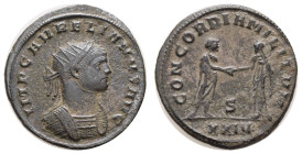 Römer Kaiserzeit
Aurelianus, 270-275 AE Antoninian Siscia Av.: IMP C AVRELIANVS AVG, Büste mit Strahlenkrone in Panzer n. rechts, Rv.: CONCORDIA MILI...