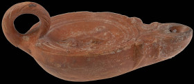 Antike Objekte
 Öllampe aus rotem Ton, mittig schreitende Figur mit Ähren (?), Durchmesser max. 11,5 cm