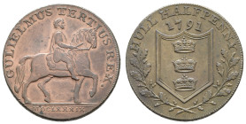 bis 1799 Großbritannien
George III., 1760-1820 Token 1791 Yorkshire, Hull, copper ½ Penny Token, D & H 17, Av.: Equestrian statue of William III, GUL...