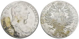 bis 1799 Habsburg
Maria Theresia, 1740-1780 Taler 1780 (1815-1828) Mailand Kratzer und Beläge Hafner 36a 27.69 g. vz-