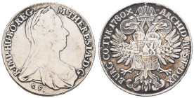 bis 1799 Habsburg
Maria Theresia, 1740-1780 Taler 1780 (1781-1788) Günzburg Av.: Büste im Witwenschleier nach rechts, am Ärmelabschnitt S. F., Rv.: b...