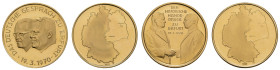 Gold-, Platin- und Palladiummedaillen Deutschland
Allgemein 1970 Erfurt, 2x 900er Goldmedaillen anlässlich der deutsch-deutschen Gespräche, Av.: je W...