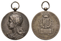 Sonstige Medaillen Europa
Frankreich 1909 tragbare versilberte Bronzemedaille, für die Feuerewehr, Ville de Bar sur Seine 42.28 g. selten ss-vz