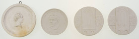 Sonstige Medaillen Personenmedaillen
Goethe 1749-1832 hängbarer einseitiger Gipsguss mit dem Portrait des großen Denkers nach rechts, dazu Porzellanm...