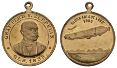 Sonstige Medaillen Zeppelin
 1908 70. Geburtstag des Grafen Zeppelin, 3 Stück, Bronze vergoldet, Bronze und Aluminium, Ø ja ca. 28.7 mm Kaiser 267 vz...