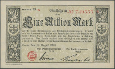Deutschland Städtisches Notgeld
Kassenscheine 1 Million Mark 1923 Stadt und Handelskammer Bonn, 1 Million Mark vom 10. August 1923 Bb, ca. 414 Stück ...