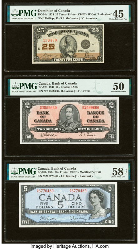 Canada Group Lot of 5 Examples PMG Choice About Unc 58 EPQ; About Uncirculated 5...