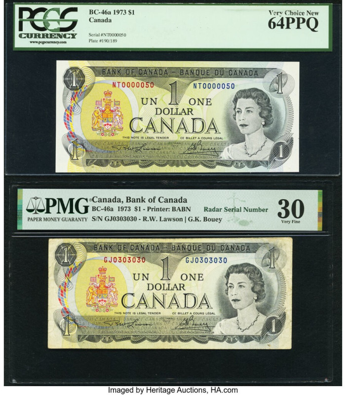 Low Serial Number/Radar Serial Number Canada Bank of Canada $1 1973 BC-46a Two E...
