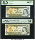 Low Serial Number/Radar Serial Number Canada Bank of Canada $1 1973 BC-46a Two Examples PCGS Very Choice New 64PPQ; PMG Very Fine 30. 

HID09801242017...