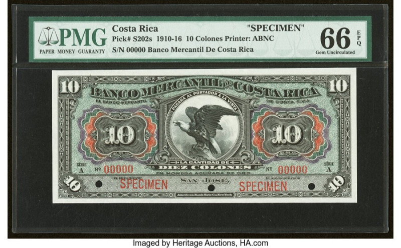 Costa Rica Banco Mercantil de Costa Rica 10 Colones 1910-16 Pick S202s Specimen ...