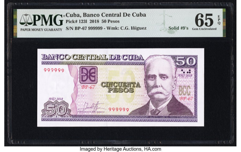 Solid 9's Cuba Banco Central de Cuba 50 Pesos 2018 Pick 123l PMG Gem Uncirculate...