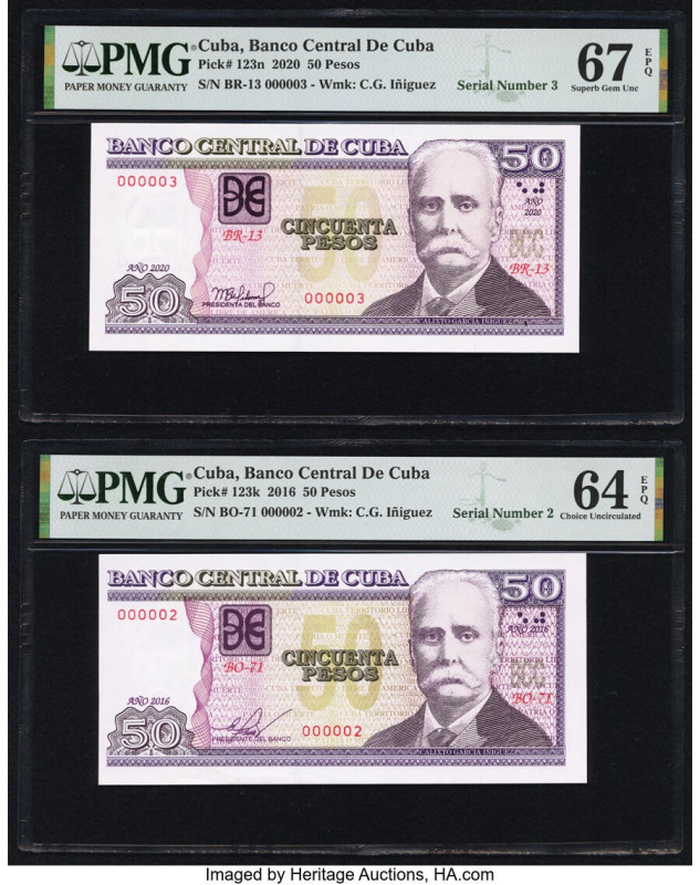 Serial Numbers 2 & 3 Cuba Banco Central de Cuba 50 Pesos 2020; 2016 Pick 123n; 1...