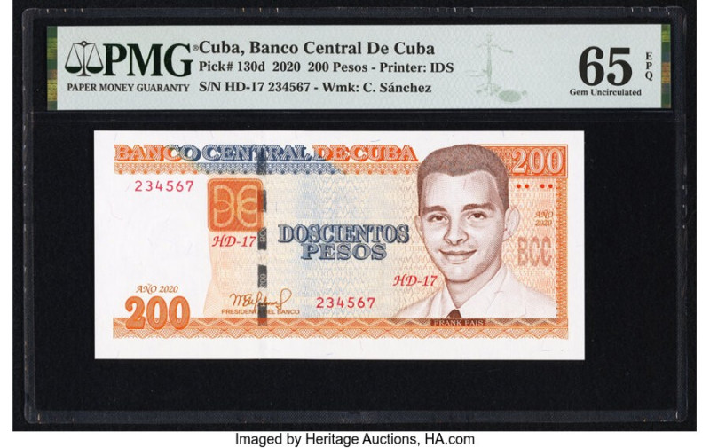 Ascending Ladder Serial Number Cuba Banco Central de Cuba 200 Pesos 2020 Pick 13...