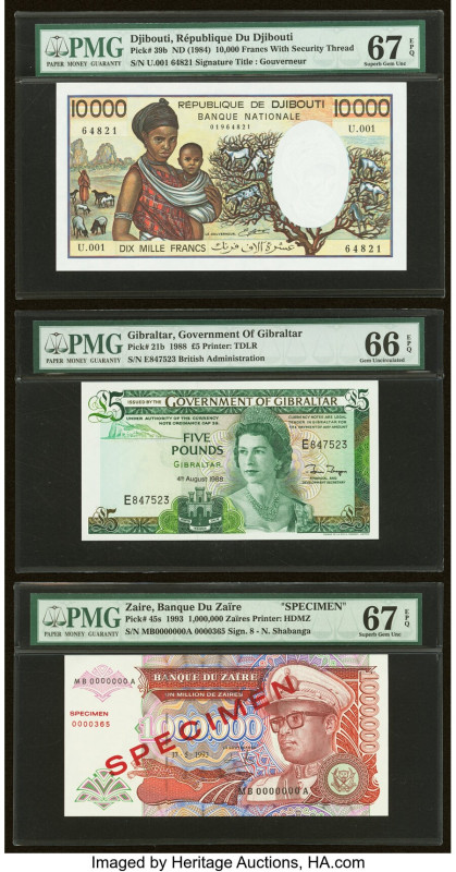 Djibouti, Gibraltar & Zaire Group Lot of 3 Examples PMG Superb Gem Unc 67 EPQ (2...