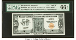 Dominican Republic Banco Central de la Republica Dominicana 50 Pesos Oro ND (1947) Pick 64s Specimen PMG Gem Uncirculated 66 EPQ. Two POCs and an anno...