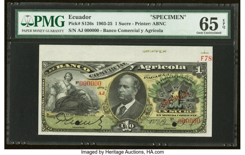 Ecuador Banco Comercial y Agricola 1 Sucre 17.1.1925 Pick S126s Specimen PMG Gem...
