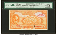 Ethiopia State Bank of Ethiopia 5 Dollars ND (1945) Pick 13cts Color Trial Specimen PMG Gem Uncirculated 65 EPQ. One POC present. 

HID09801242017

© ...