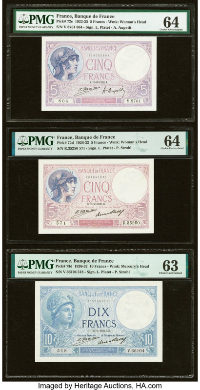 France Banque de France Group Lot of 5 Examples PMG Choice Uncirculated 64 (2); ...
