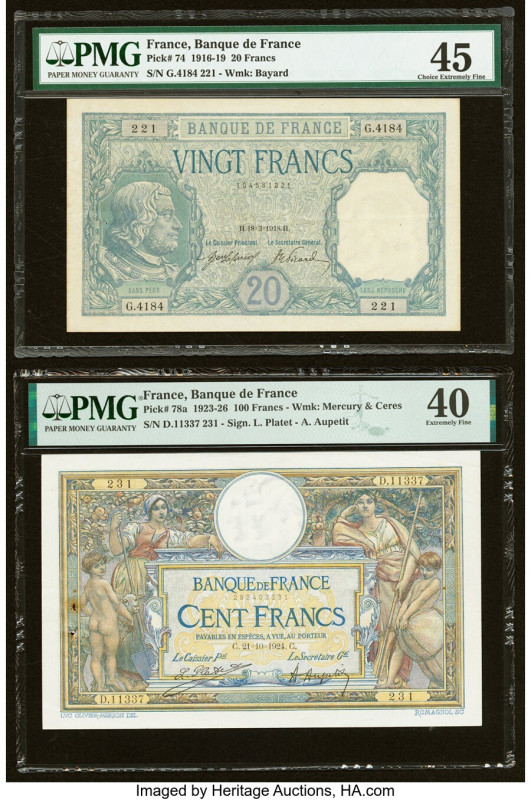 France Banque de France 20; 100 Francs; 10 nouveaux Francs 18.3.1918; 21.10.1924...