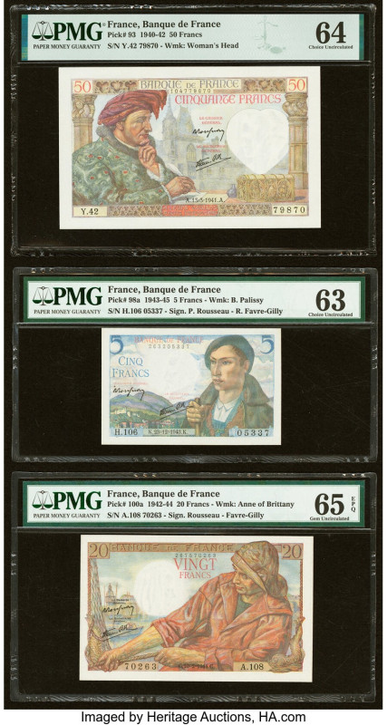 France Banque de France Group Lot of 5 Examples PMG Gem Uncirculated 65 EPQ; Cho...