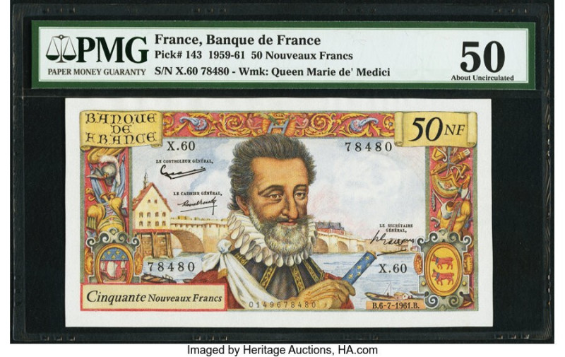 France Banque de France 50 Nouveaux Francs 6.7.1961 Pick 143 PMG About Uncircula...
