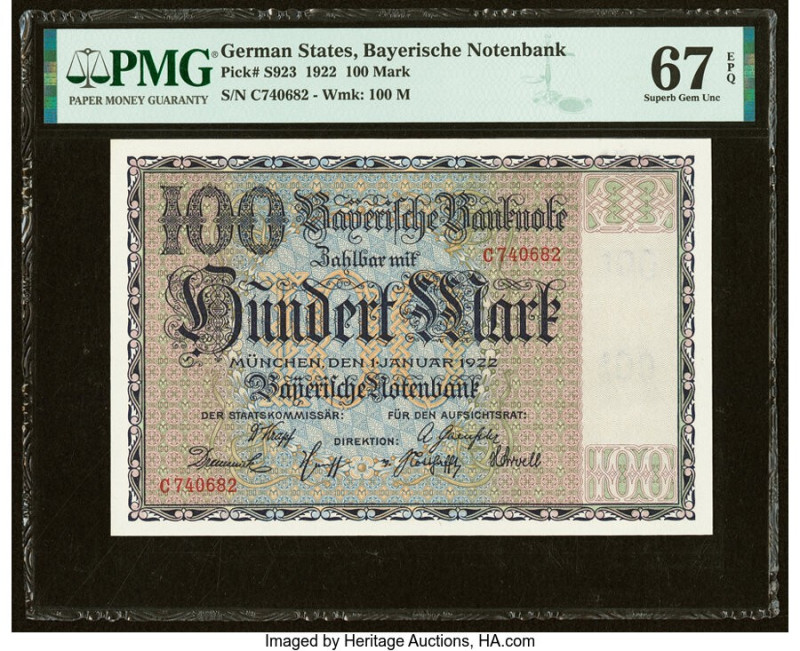 German States Bavarian Note Issuing Bank 100 Mark 1.1.1922 Pick S923 PMG Superb ...