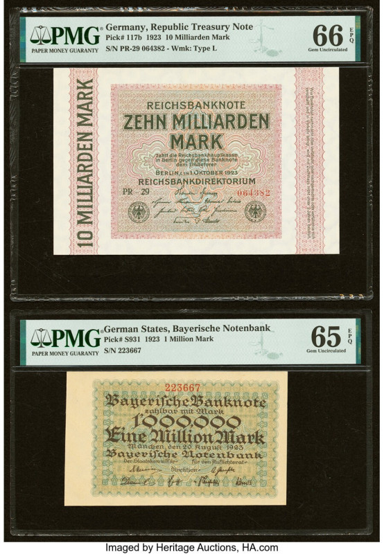 Germany Group of 3 Examples PMG Gem Uncirculated 66 EPQ; Gem Uncirculated 65 EPQ...