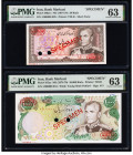 Iran Bank Markazi 20; 10,000 Rials ND (1974-79) Pick 100a1s; 107as Two Specimen PMG Choice Uncirculated 63 (2). Previous mounting and two POCs present...
