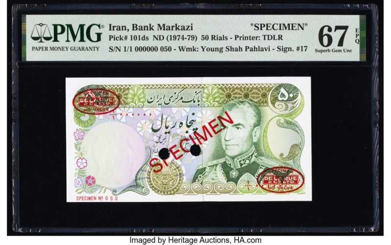 Iran Bank Markazi 50 Rials ND (1974-79) Pick 101ds Specimen PMG Superb Gem Unc 6...