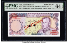 Iran Bank Markazi 5000 Rials ND (1974-79) Pick 106cs Specimen PMG Choice Uncirculated 64 EPQ. Two POCs. 

HID09801242017

© 2022 Heritage Auctions | A...