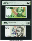 Israel Bank of Israel 1000 Sheqalim; 20 New Sheqalim 1983; 1987 Pick 49a; 54b Two Examples PMG Superb Gem Unc 67 EPQ; Gem Uncirculated 65 EPQ. 

HID09...