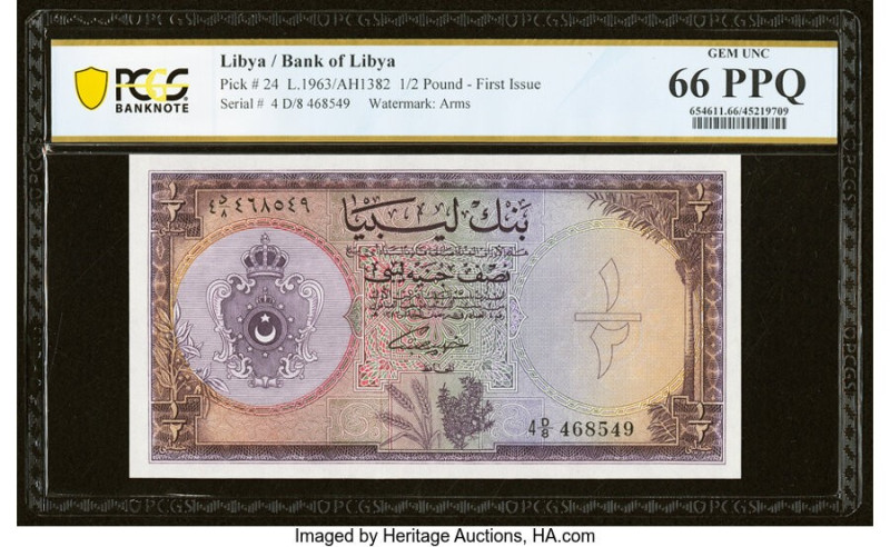 Libya Bank of Libya 1/2 Pound 1963 / AH1382 Pick 24 PCGS Banknote Gem UNC 66 PPQ...